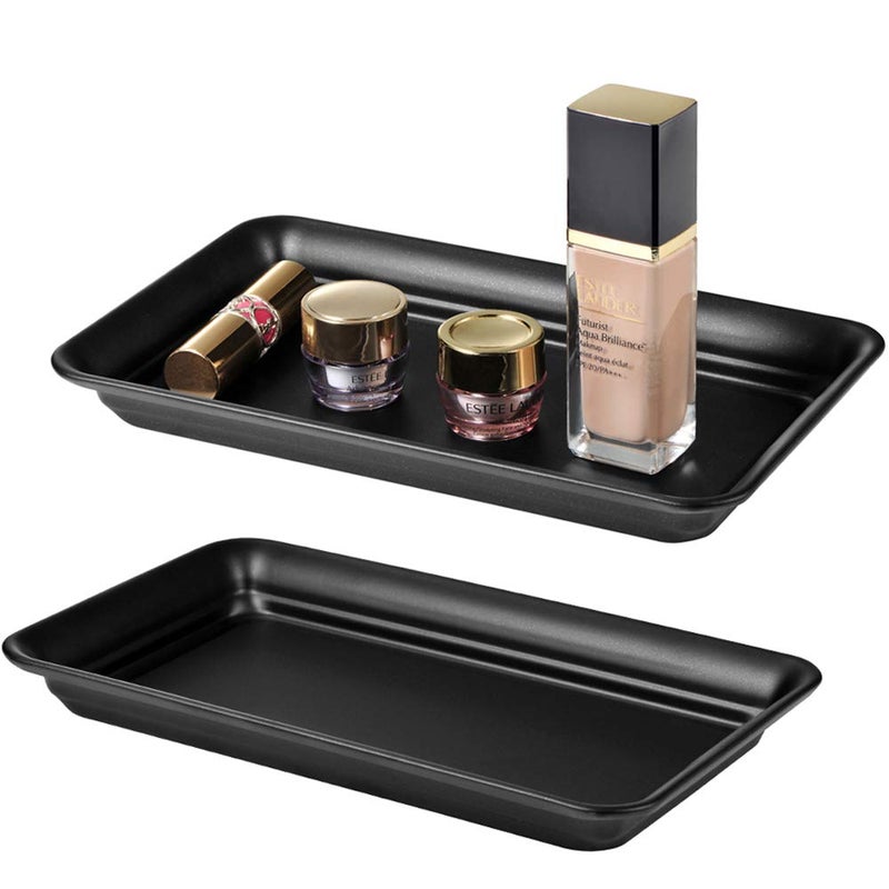 SheeChung Vintage Farmhouse Decor Metal Vanity Tray(2 Pack),Countertop Guest Hand Towel Storage Organizer Tray Dispenser, Sturdy Holder for Perfume,Cosmetics, Jewelry, Makeup Bathroom Organizer (Black) - Image 1